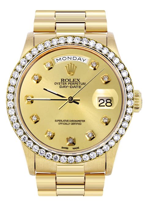 mens rolex 18k yellow gold day date president diamond|rolex day date 18238 price.